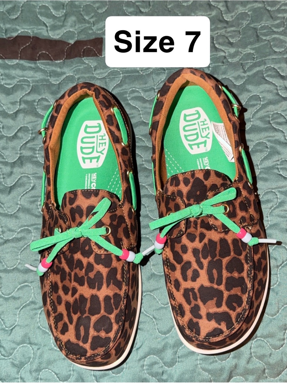 Hey Dude Leopard Brown Flats with Green Accents